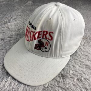 Vintage Nebraska Huskers Hat Cap Adjustable White Red Black Snapback Football